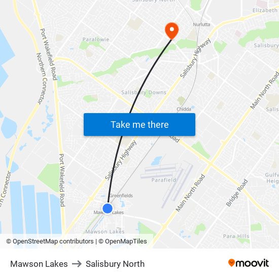 Mawson Lakes to Salisbury North map