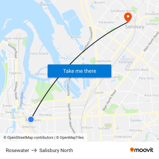 Rosewater to Salisbury North map