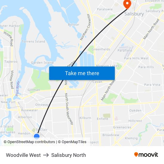 Woodville West to Salisbury North map