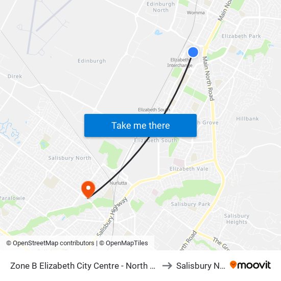 Zone B Elizabeth City Centre - North West side to Salisbury North map