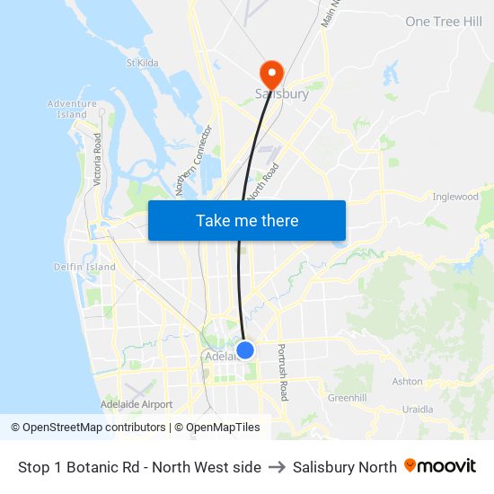 Stop 1 Botanic Rd - North West side to Salisbury North map