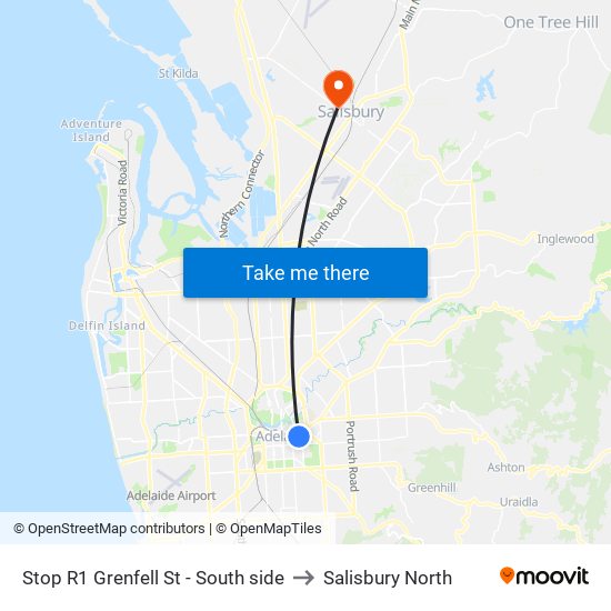 Stop R1 Grenfell St - South side to Salisbury North map