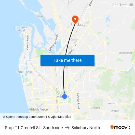 Stop T1 Grenfell St - South side to Salisbury North map