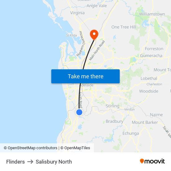 Flinders to Salisbury North map