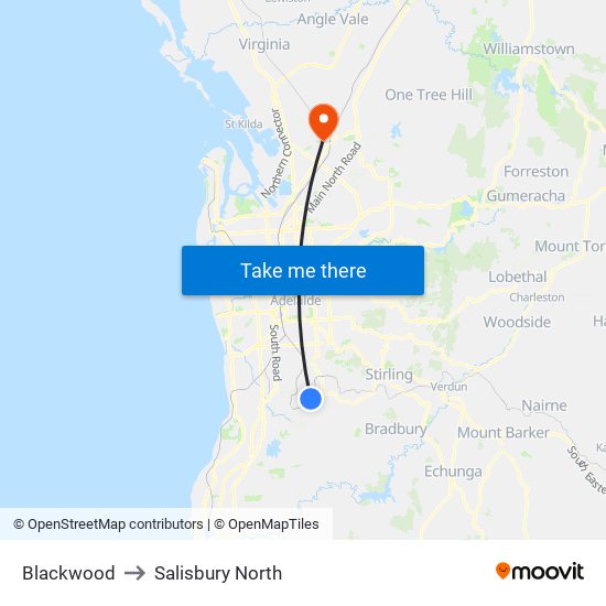 Blackwood to Salisbury North map