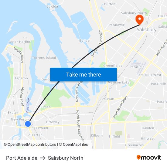 Port Adelaide to Salisbury North map