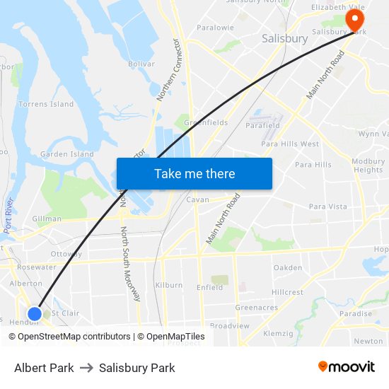 Albert Park to Salisbury Park map