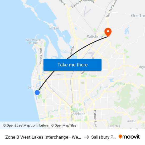 Zone B West Lakes Interchange - West side to Salisbury Park map