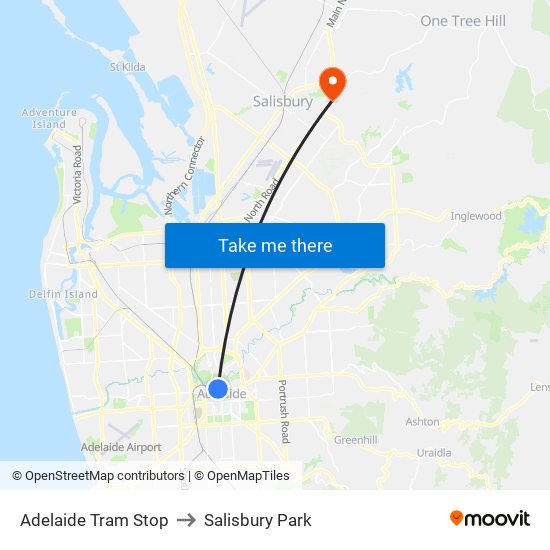 Adelaide Tram Stop to Salisbury Park map