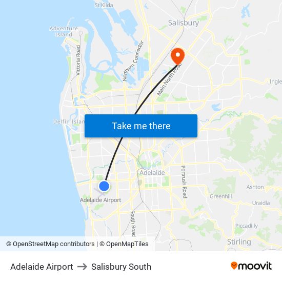 Adelaide Airport to Salisbury South map