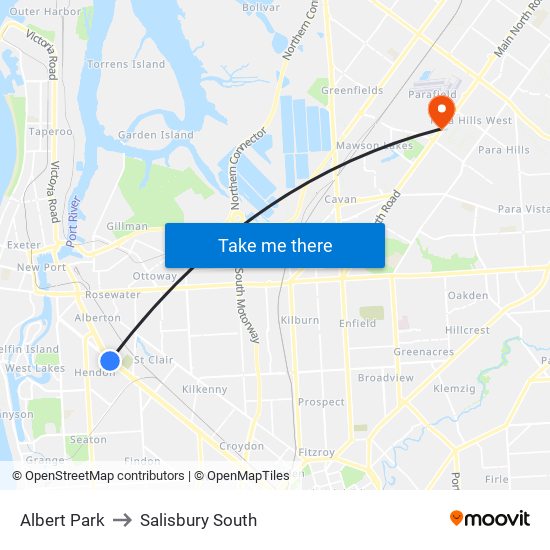 Albert Park to Salisbury South map