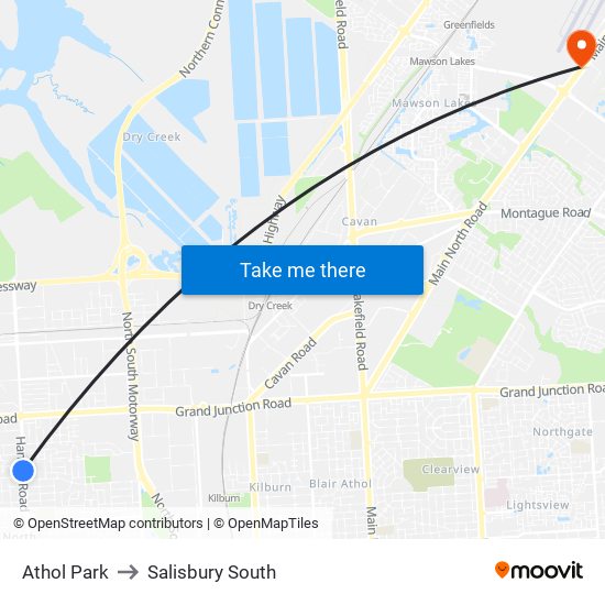 Athol Park to Salisbury South map