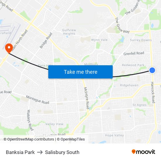 Banksia Park to Salisbury South map