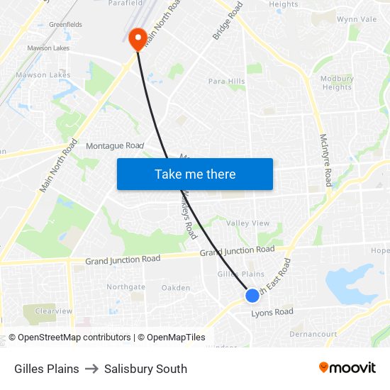 Gilles Plains to Salisbury South map