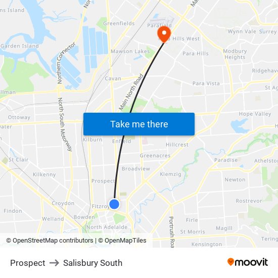 Prospect to Salisbury South map