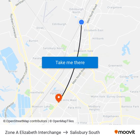 Zone A Elizabeth Interchange to Salisbury South map