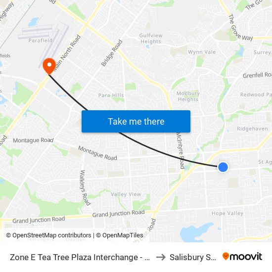 Zone E Tea Tree Plaza Interchange - East side to Salisbury South map