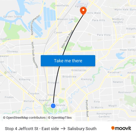 Stop 4 Jeffcott St - East side to Salisbury South map
