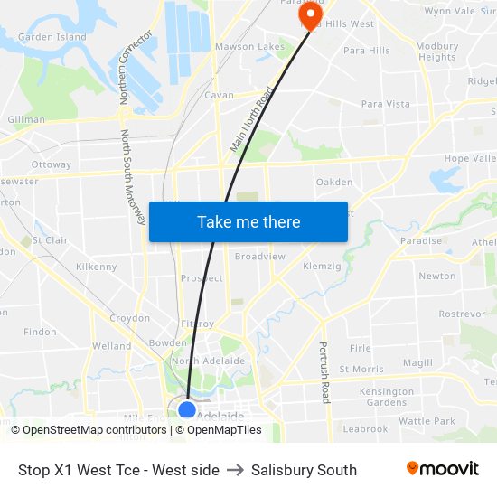 Stop X1 West Tce - West side to Salisbury South map