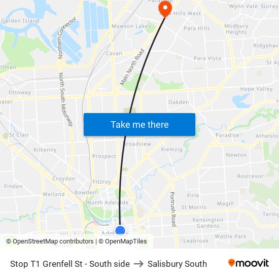 Stop T1 Grenfell St - South side to Salisbury South map