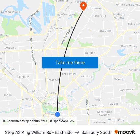 Stop A3 King William Rd - East side to Salisbury South map