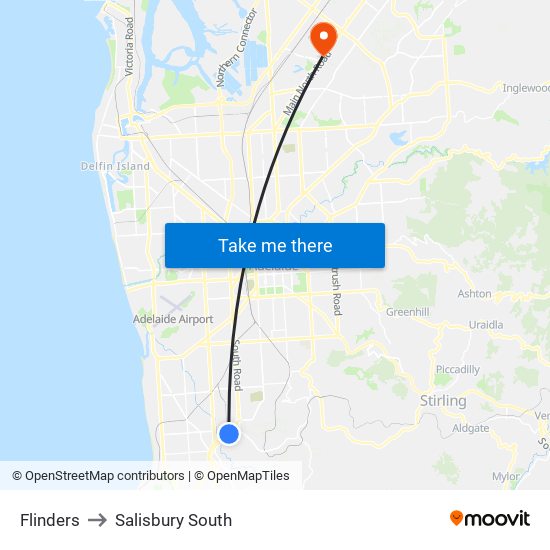 Flinders to Salisbury South map