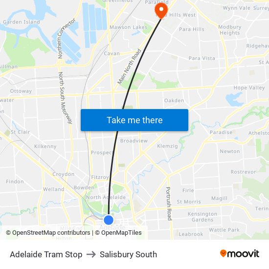 Adelaide Tram Stop to Salisbury South map