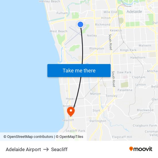 Adelaide Airport to Seacliff map