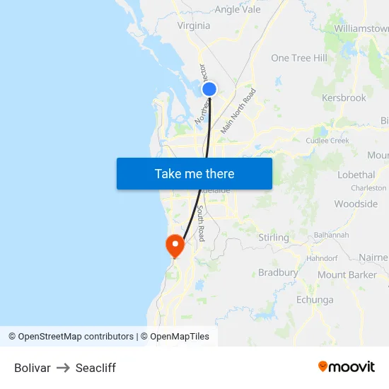 Bolivar to Seacliff map
