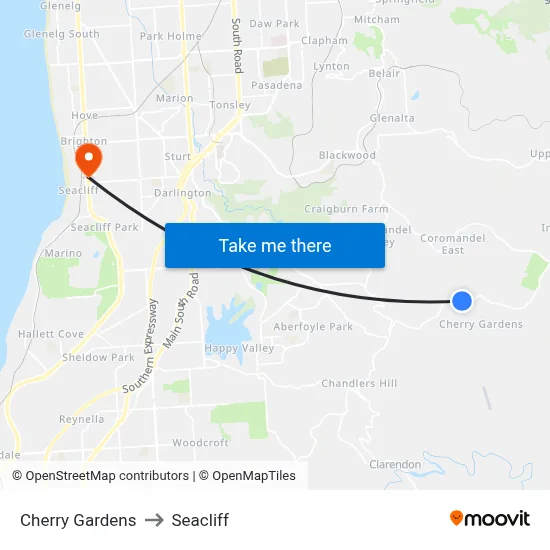 Cherry Gardens to Seacliff map
