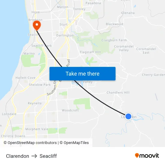Clarendon to Seacliff map