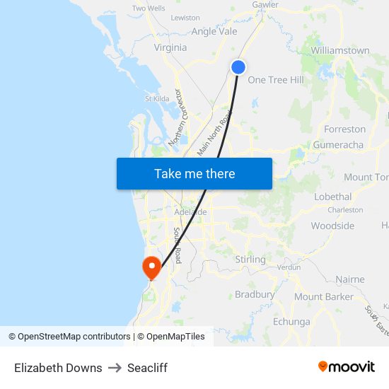 Elizabeth Downs to Seacliff map