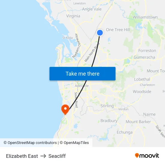 Elizabeth East to Seacliff map