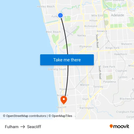 Fulham to Seacliff map
