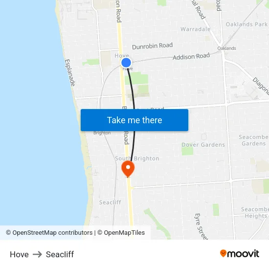 Hove to Seacliff map
