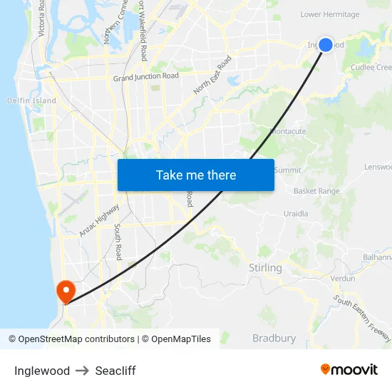 Inglewood to Seacliff map