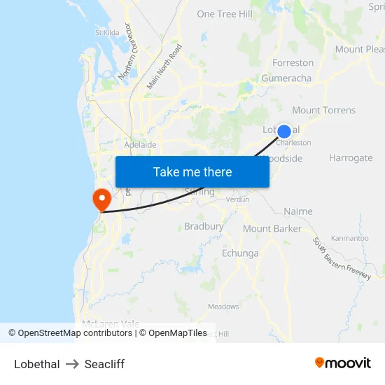 Lobethal to Seacliff map