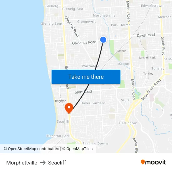 Morphettville to Seacliff map