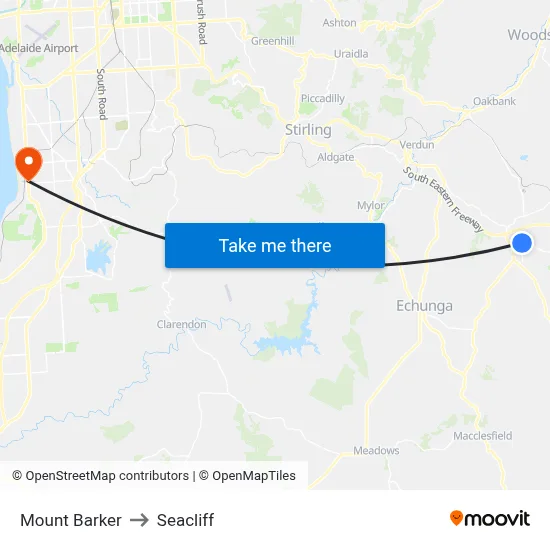 Mount Barker to Seacliff map