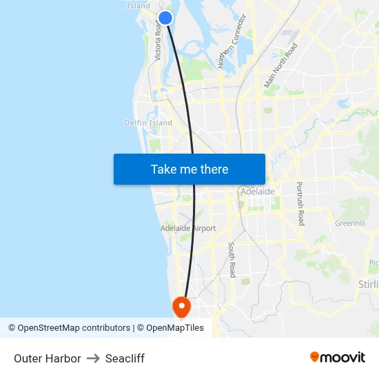 Outer Harbor to Seacliff map