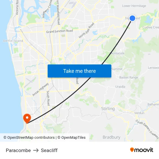 Paracombe to Seacliff map