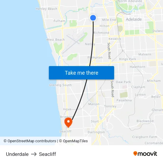 Underdale to Seacliff map