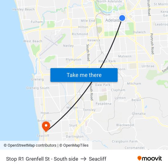 Stop R1 Grenfell St - South side to Seacliff map