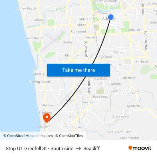 Stop U1 Grenfell St - South side to Seacliff map