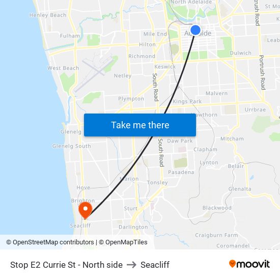 Stop E2 Currie St - North side to Seacliff map