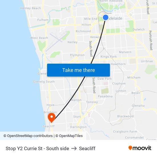 Stop Y2 Currie St - South side to Seacliff map