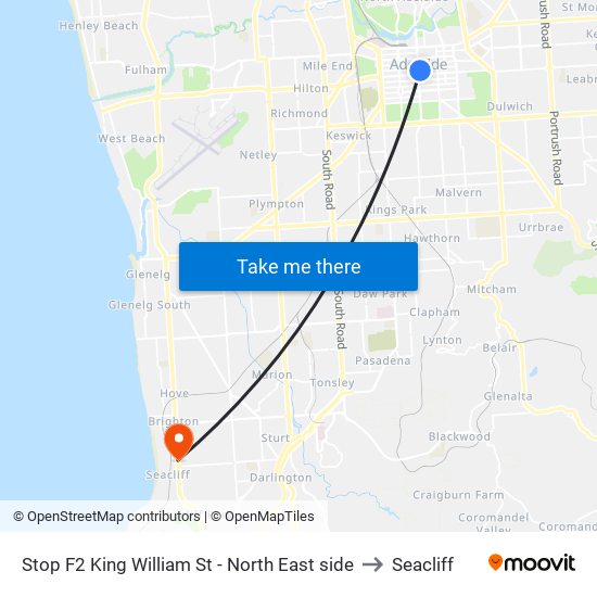 Stop F2 King William St - North East side to Seacliff map