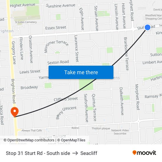 Stop 31 Sturt Rd - South side to Seacliff map