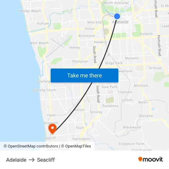 Adelaide to Seacliff map
