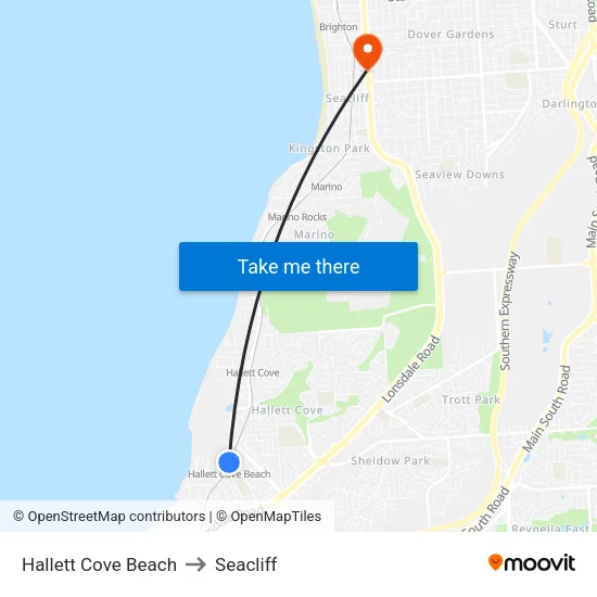 Hallett Cove Beach to Seacliff map